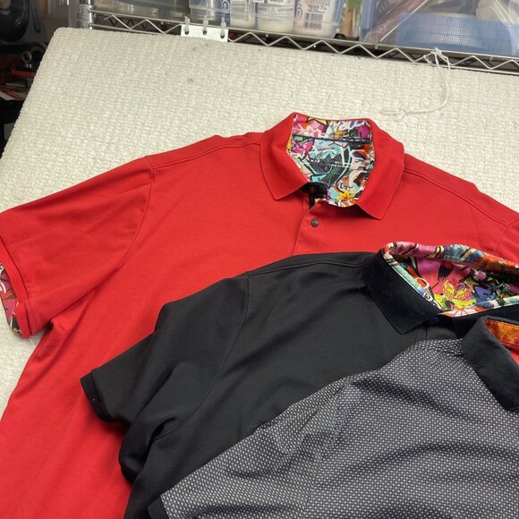 Lot x3 Bulk Au Noir Men's Short Sleeve Polo Shirt Size 1X Red / Black / Dots - Picture 2 of 14